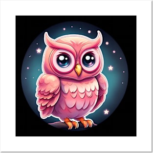 This Owl is Starring! Cute owl on a starry sky Posters and Art